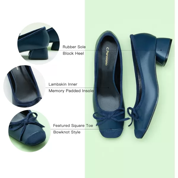 C.Paravano Women's Pump | Square Toe Low Block Heels | Closed Toe Chunky Heels | Leather Low Heel Pumps | Dress Wedding Shoes