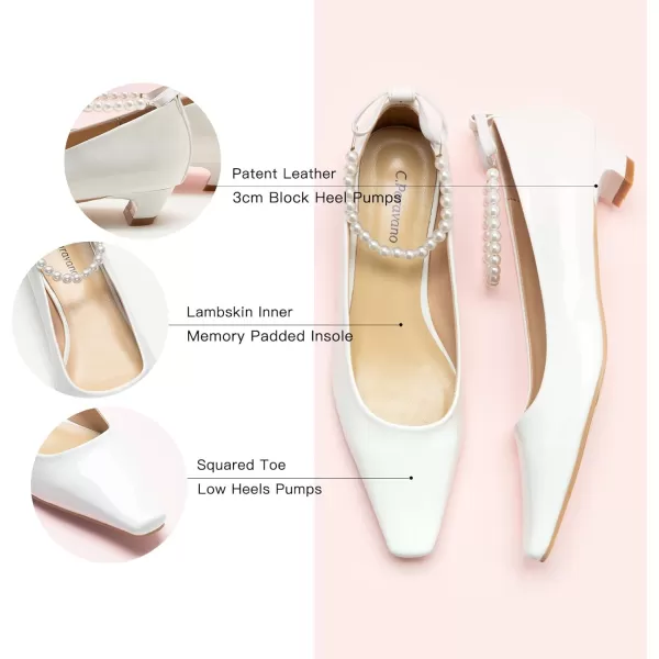C.Paravano Women's Pumps | Closed Toe Chunky Heel | Leather Low Block Heels | Square Toe Low Heels | Dress Pumps Shoes | Pearl Ankle Strap Pumps Shoes