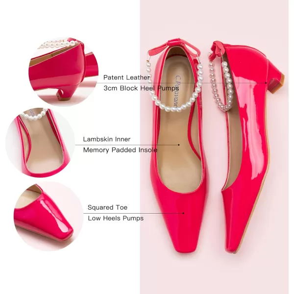 C.Paravano Women's Pumps | Closed Toe Chunky Heel | Leather Low Block Heels | Square Toe Low Heels | Dress Pumps Shoes | Pearl Ankle Strap Pumps Shoes
