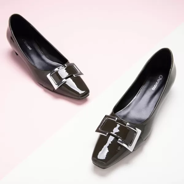 C.Paravano Women's Pumps | Closed Toe Chunky Heel | Leather Low Block Heels | Square Toe Low Heels | Dress Pumps Shoes | Pearl Ankle Strap Pumps Shoes