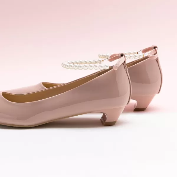 C.Paravano Women's Pumps | Closed Toe Chunky Heel | Leather Low Block Heels | Square Toe Low Heels | Dress Pumps Shoes | Pearl Ankle Strap Pumps Shoes