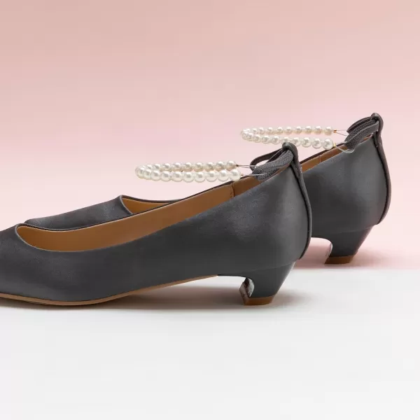 C.Paravano Women's Pumps | Closed Toe Chunky Heel | Leather Low Block Heels | Square Toe Low Heels | Dress Pumps Shoes | Pearl Ankle Strap Pumps Shoes