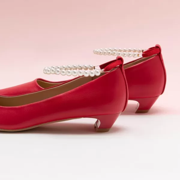C.Paravano Women's Pumps | Closed Toe Chunky Heel | Leather Low Block Heels | Square Toe Low Heels | Dress Pumps Shoes | Pearl Ankle Strap Pumps Shoes