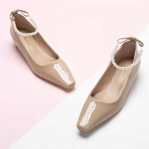 C.Paravano Women's Pumps | Closed Toe Chunky Heel | Leather Low Block Heels | Square Toe Low Heels | Dress Pumps Shoes | Pearl Ankle Strap Pumps Shoes