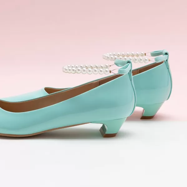 C.Paravano Women's Pumps | Closed Toe Chunky Heel | Leather Low Block Heels | Square Toe Low Heels | Dress Pumps Shoes | Pearl Ankle Strap Pumps Shoes
