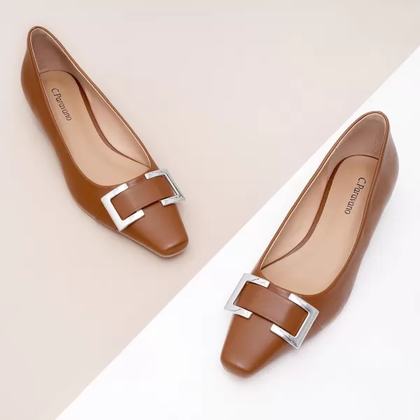 C.Paravano Women's Pumps | Closed Toe Chunky Heel | Leather Low Block Heels | Square Toe Low Heels | Dress Pumps Shoes | Pearl Ankle Strap Pumps Shoes
