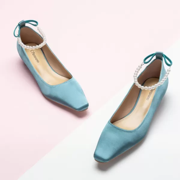 C.Paravano Women's Pumps | Closed Toe Chunky Heel | Leather Low Block Heels | Square Toe Low Heels | Dress Pumps Shoes | Pearl Ankle Strap Pumps Shoes