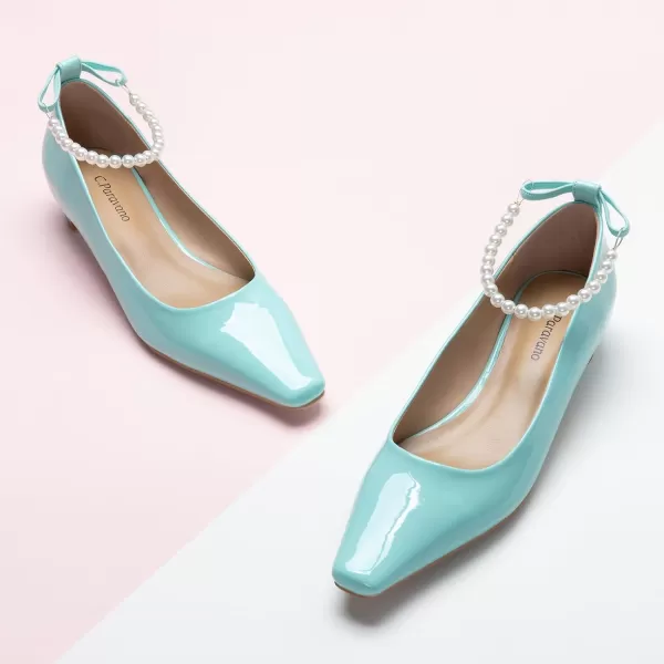 C.Paravano Women's Pumps | Closed Toe Chunky Heel | Leather Low Block Heels | Square Toe Low Heels | Dress Pumps Shoes | Pearl Ankle Strap Pumps Shoes