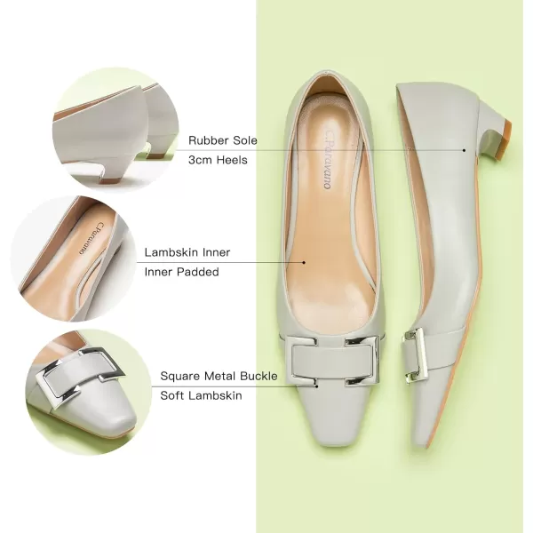 C.Paravano Women's Pumps | Closed Toe Chunky Heel | Leather Low Block Heels | Square Toe Low Heels | Dress Pumps Shoes | Pearl Ankle Strap Pumps Shoes