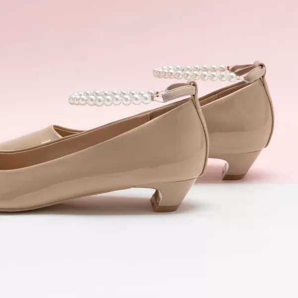 C.Paravano Women's Pumps | Closed Toe Chunky Heel | Leather Low Block Heels | Square Toe Low Heels | Dress Pumps Shoes | Pearl Ankle Strap Pumps Shoes