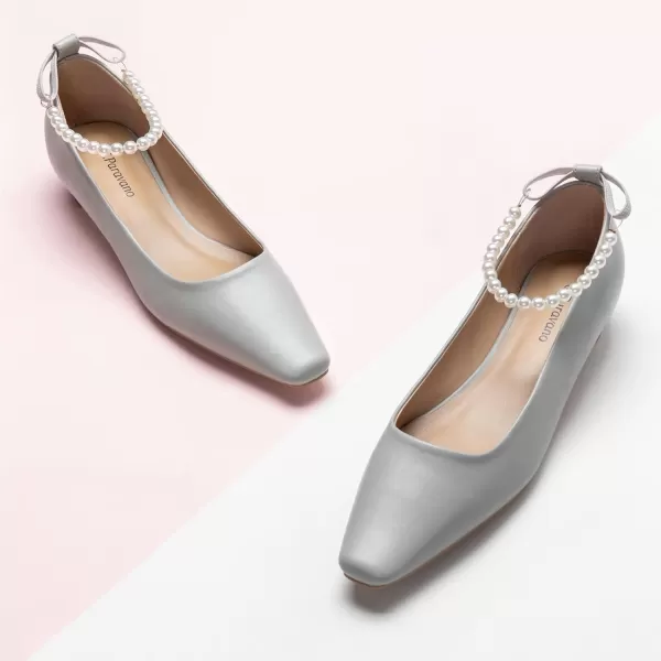 C.Paravano Women's Pumps | Closed Toe Chunky Heel | Leather Low Block Heels | Square Toe Low Heels | Dress Pumps Shoes | Pearl Ankle Strap Pumps Shoes