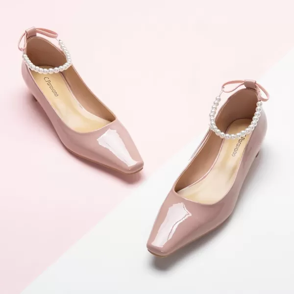 C.Paravano Women's Pumps | Closed Toe Chunky Heel | Leather Low Block Heels | Square Toe Low Heels | Dress Pumps Shoes | Pearl Ankle Strap Pumps Shoes
