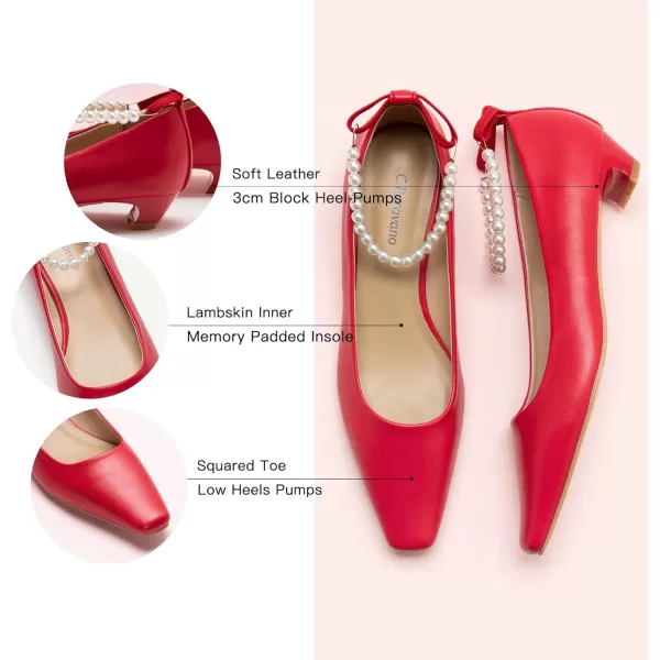 C.Paravano Women's Pumps | Closed Toe Chunky Heel | Leather Low Block Heels | Square Toe Low Heels | Dress Pumps Shoes | Pearl Ankle Strap Pumps Shoes