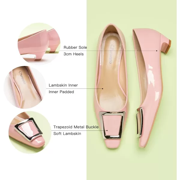 C.Paravano Women's Pumps | Closed Toe Chunky Heel | Leather Low Block Heels | Square Toe Low Heels | Dress Pumps Shoes | Pearl Ankle Strap Pumps Shoes