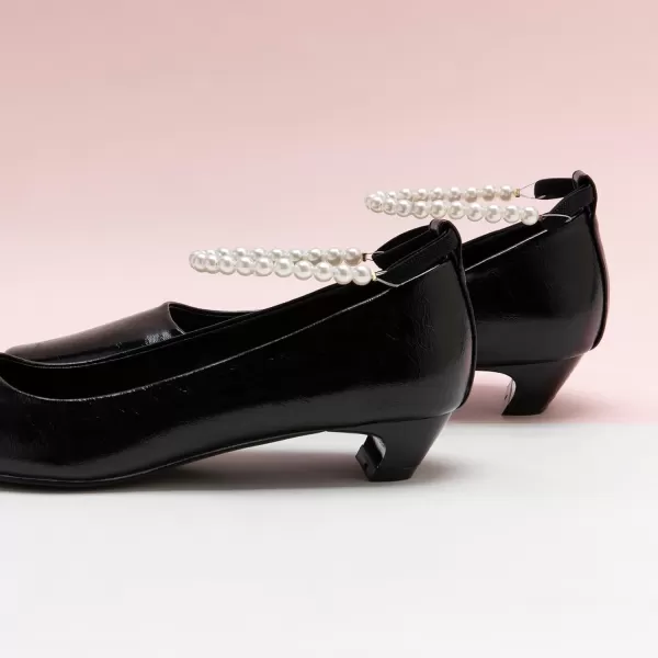 C.Paravano Women's Pumps | Closed Toe Chunky Heel | Leather Low Block Heels | Square Toe Low Heels | Dress Pumps Shoes | Pearl Ankle Strap Pumps Shoes