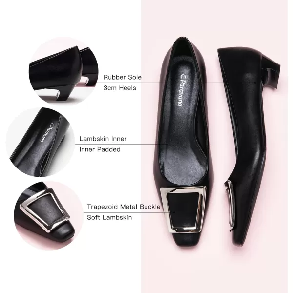 C.Paravano Women's Pumps | Closed Toe Chunky Heel | Leather Low Block Heels | Square Toe Low Heels | Dress Pumps Shoes | Pearl Ankle Strap Pumps Shoes