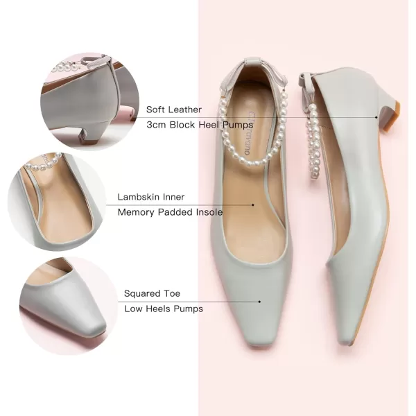 C.Paravano Women's Pumps | Closed Toe Chunky Heel | Leather Low Block Heels | Square Toe Low Heels | Dress Pumps Shoes | Pearl Ankle Strap Pumps Shoes