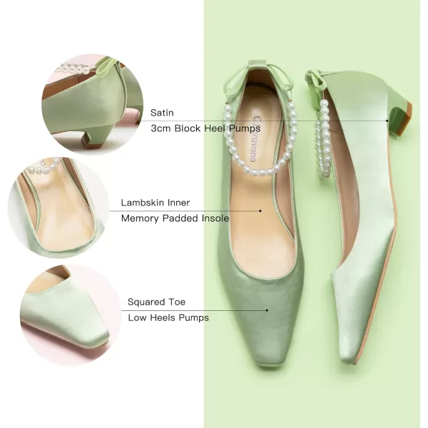 C.Paravano Women's Pumps | Closed Toe Chunky Heel | Leather Low Block Heels | Square Toe Low Heels | Dress Pumps Shoes | Pearl Ankle Strap Pumps Shoes