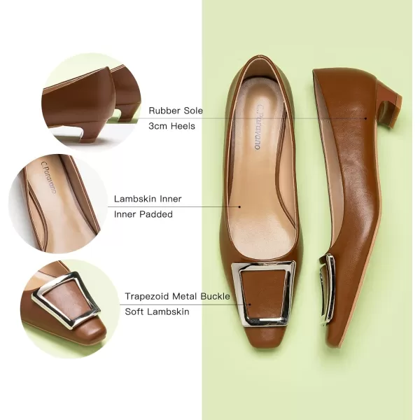 C.Paravano Women's Pumps | Closed Toe Chunky Heel | Leather Low Block Heels | Square Toe Low Heels | Dress Pumps Shoes | Pearl Ankle Strap Pumps Shoes