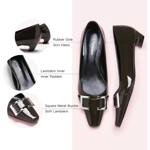 C.Paravano Women's Pumps | Closed Toe Chunky Heel | Leather Low Block Heels | Square Toe Low Heels | Dress Pumps Shoes | Pearl Ankle Strap Pumps Shoes
