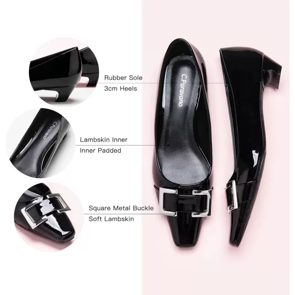 C.Paravano Women's Pumps | Closed Toe Chunky Heel | Leather Low Block Heels | Square Toe Low Heels | Dress Pumps Shoes | Pearl Ankle Strap Pumps Shoes
