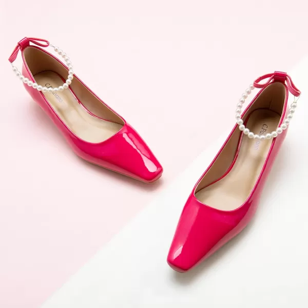 C.Paravano Women's Pumps | Closed Toe Chunky Heel | Leather Low Block Heels | Square Toe Low Heels | Dress Pumps Shoes | Pearl Ankle Strap Pumps Shoes