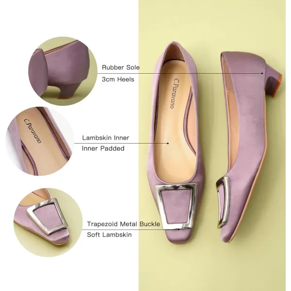 C.Paravano Women's Pumps | Closed Toe Chunky Heel | Leather Low Block Heels | Square Toe Low Heels | Dress Pumps Shoes | Pearl Ankle Strap Pumps Shoes