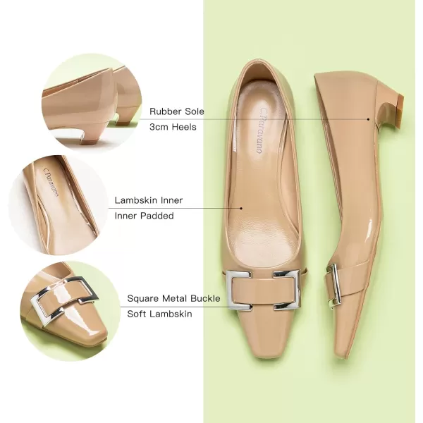 C.Paravano Women's Pumps | Closed Toe Chunky Heel | Leather Low Block Heels | Square Toe Low Heels | Dress Pumps Shoes | Pearl Ankle Strap Pumps Shoes