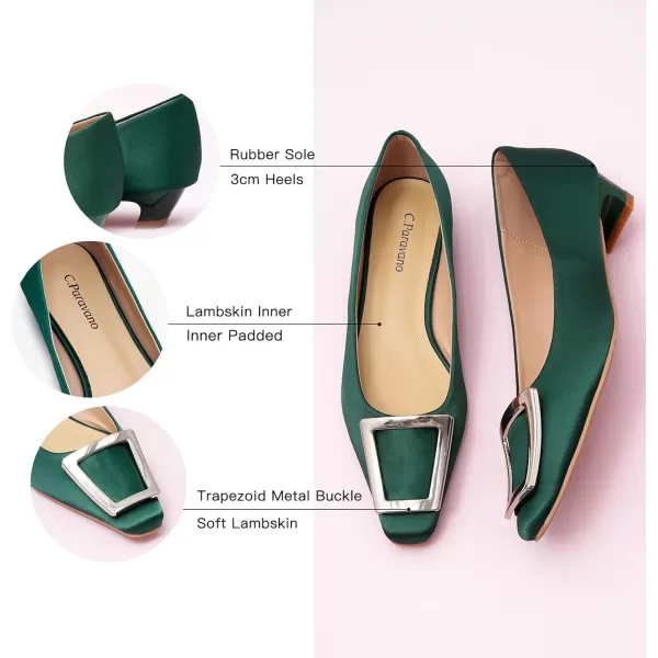 C.Paravano Women's Pumps | Closed Toe Chunky Heel | Leather Low Block Heels | Square Toe Low Heels | Dress Pumps Shoes | Pearl Ankle Strap Pumps Shoes