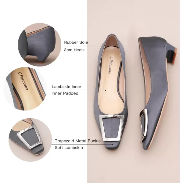C.Paravano Women's Pumps | Closed Toe Chunky Heel | Leather Low Block Heels | Square Toe Low Heels | Dress Pumps Shoes | Pearl Ankle Strap Pumps Shoes