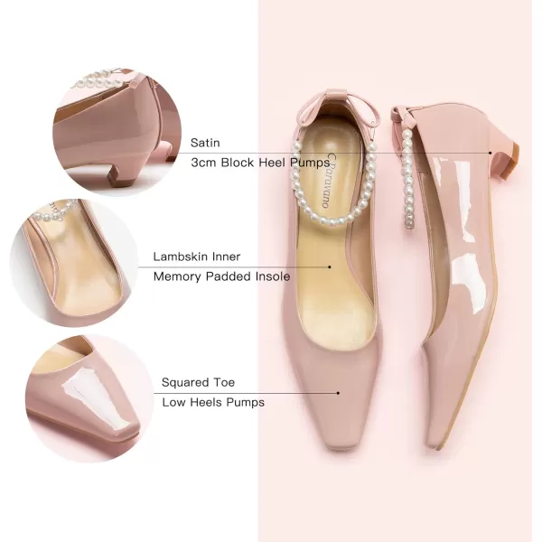 C.Paravano Women's Pumps | Closed Toe Chunky Heel | Leather Low Block Heels | Square Toe Low Heels | Dress Pumps Shoes | Pearl Ankle Strap Pumps Shoes