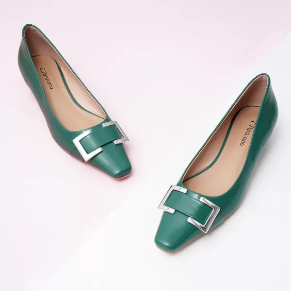 C.Paravano Women's Pumps | Closed Toe Chunky Heel | Leather Low Block Heels | Square Toe Low Heels | Dress Pumps Shoes | Pearl Ankle Strap Pumps Shoes