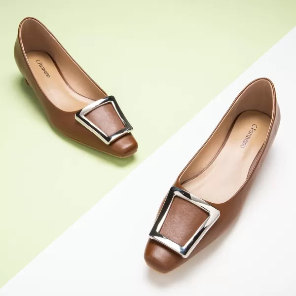 C.Paravano Women's Pumps | Closed Toe Chunky Heel | Leather Low Block Heels | Square Toe Low Heels | Dress Pumps Shoes | Pearl Ankle Strap Pumps Shoes