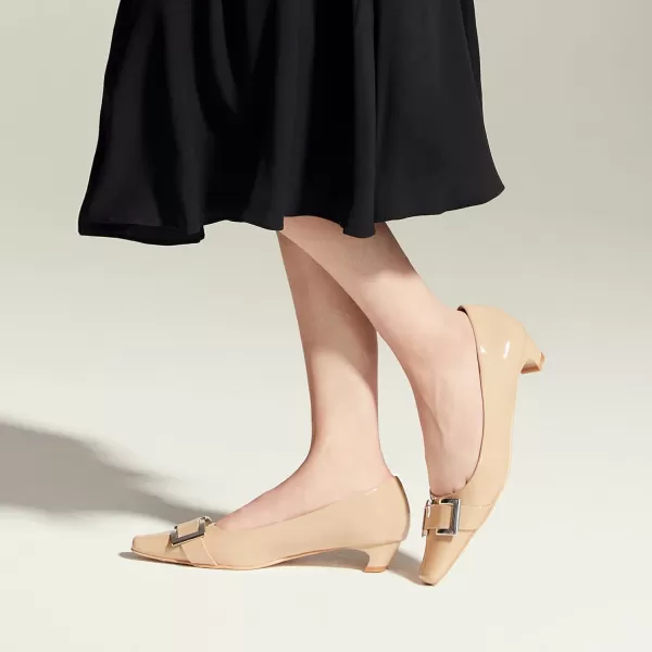C.Paravano Women's Pumps | Closed Toe Chunky Heel | Leather Low Block Heels | Square Toe Low Heels | Dress Pumps Shoes | Pearl Ankle Strap Pumps Shoes