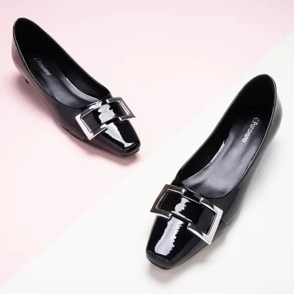 C.Paravano Women's Pumps | Closed Toe Chunky Heel | Leather Low Block Heels | Square Toe Low Heels | Dress Pumps Shoes | Pearl Ankle Strap Pumps Shoes