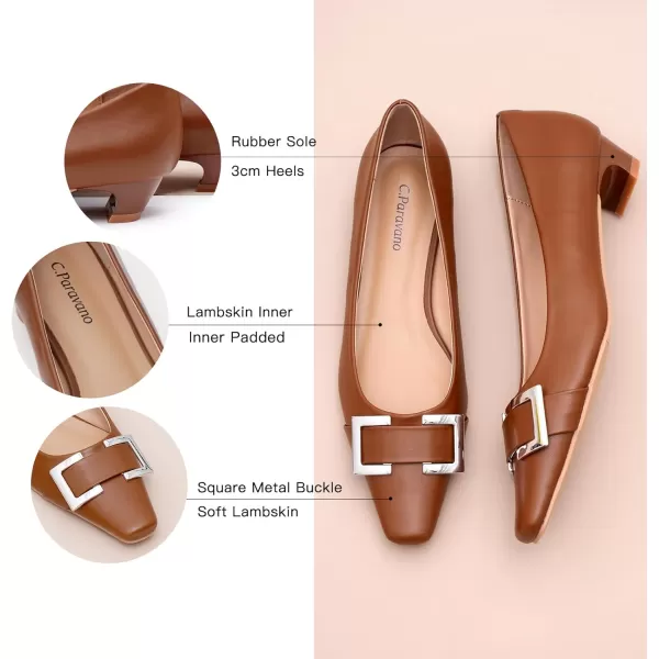 C.Paravano Women's Pumps | Closed Toe Chunky Heel | Leather Low Block Heels | Square Toe Low Heels | Dress Pumps Shoes | Pearl Ankle Strap Pumps Shoes