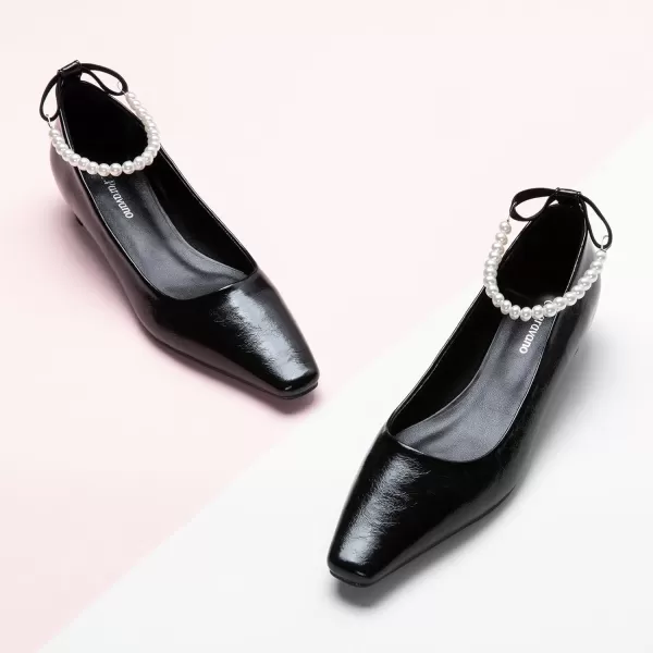 C.Paravano Women's Pumps | Closed Toe Chunky Heel | Leather Low Block Heels | Square Toe Low Heels | Dress Pumps Shoes | Pearl Ankle Strap Pumps Shoes