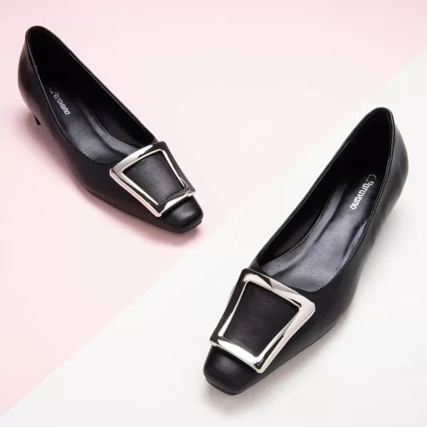 C.Paravano Women's Pumps | Closed Toe Chunky Heel | Leather Low Block Heels | Square Toe Low Heels | Dress Pumps Shoes | Pearl Ankle Strap Pumps Shoes