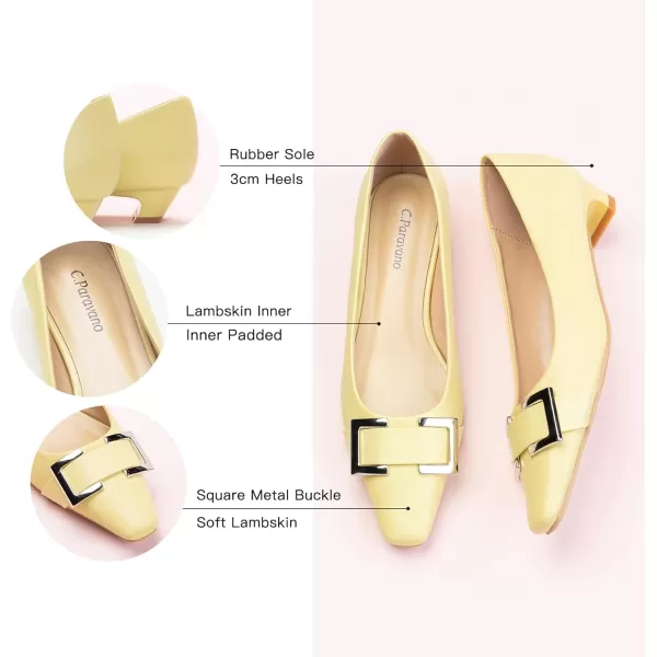 C.Paravano Women's Pumps | Closed Toe Chunky Heel | Leather Low Block Heels | Square Toe Low Heels | Dress Pumps Shoes | Pearl Ankle Strap Pumps Shoes