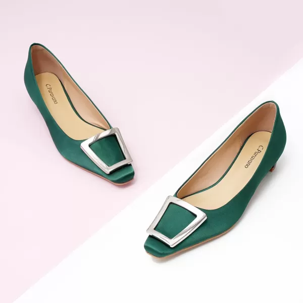 C.Paravano Women's Pumps | Closed Toe Chunky Heel | Leather Low Block Heels | Square Toe Low Heels | Dress Pumps Shoes | Pearl Ankle Strap Pumps Shoes