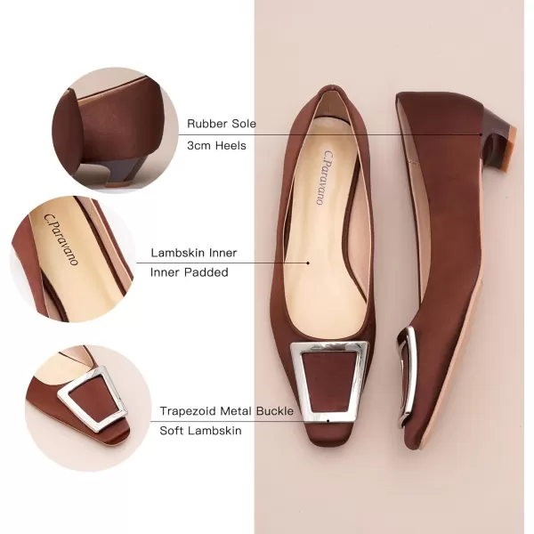 C.Paravano Women's Pumps | Closed Toe Chunky Heel | Leather Low Block Heels | Square Toe Low Heels | Dress Pumps Shoes | Pearl Ankle Strap Pumps Shoes