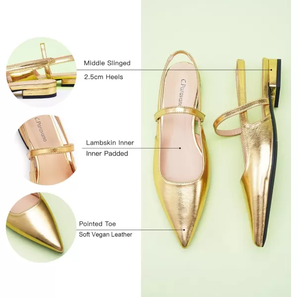 C.Paravano Women's Slingback Flats | Pointed Toe Flats Sandals | Leather Kitten Heels | Closed Heeled Sandal | Wedding Dress Pumps Shoes for Women