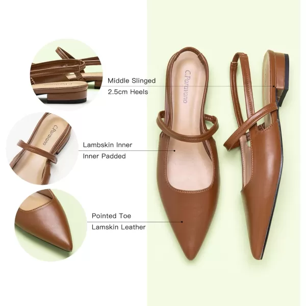 C.Paravano Women's Slingback Flats | Pointed Toe Flats Sandals | Leather Kitten Heels | Closed Heeled Sandal | Wedding Dress Pumps Shoes for Women