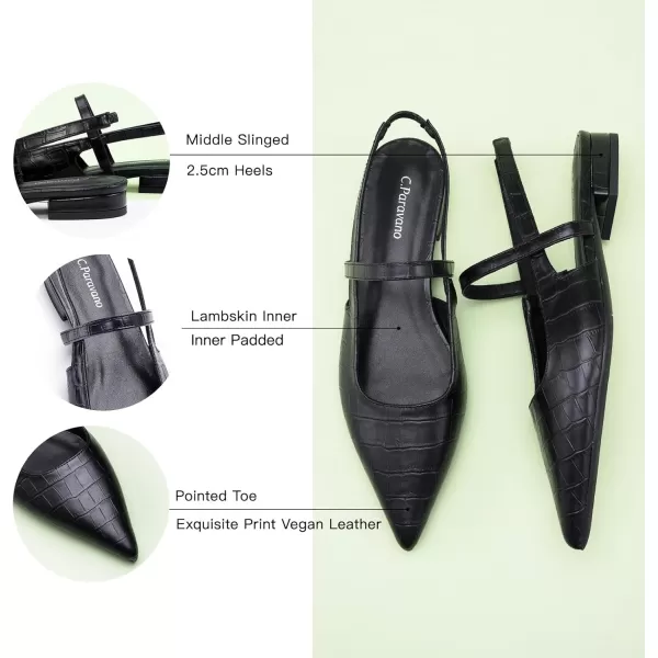 C.Paravano Women's Slingback Flats | Pointed Toe Flats Sandals | Leather Kitten Heels | Closed Heeled Sandal | Wedding Dress Pumps Shoes for Women