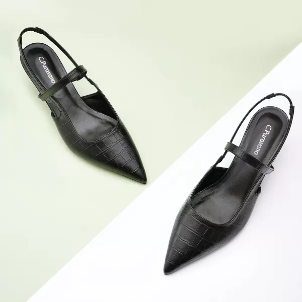 C.Paravano Women's Slingback Flats | Pointed Toe Flats Sandals | Leather Kitten Heels | Closed Heeled Sandal | Wedding Dress Pumps Shoes for Women