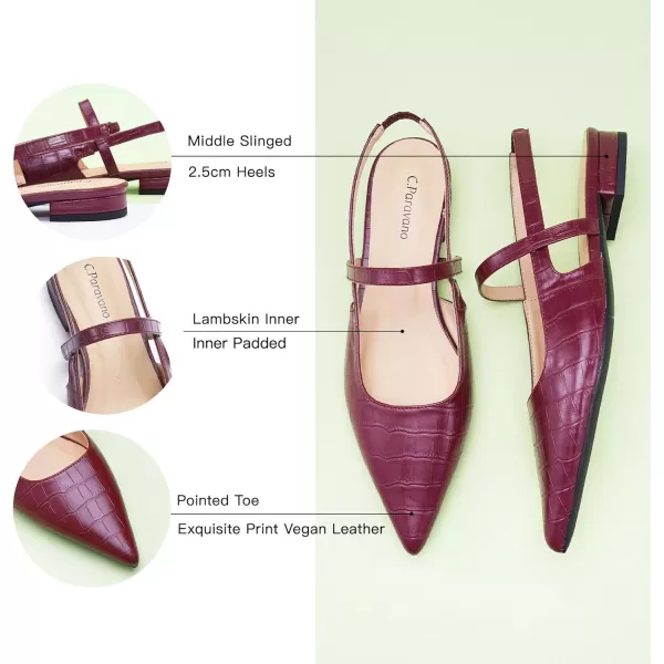 C.Paravano Women's Slingback Flats | Pointed Toe Flats Sandals | Leather Kitten Heels | Closed Heeled Sandal | Wedding Dress Pumps Shoes for Women