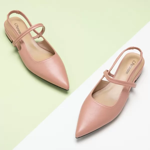 C.Paravano Women's Slingback Flats | Pointed Toe Flats Sandals | Leather Kitten Heels | Closed Heeled Sandal | Wedding Dress Pumps Shoes for Women