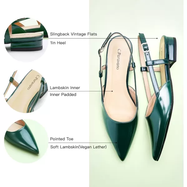 C.Paravano Women's Slingback Flats | Pointed Toe Slingback Flats for Women | Kitten Heel Slingback Sandals | Adjustable Ankle Strap Shoes
