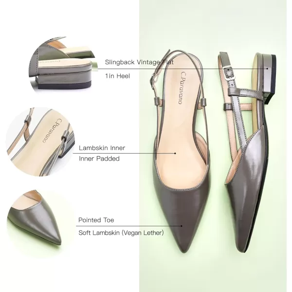 C.Paravano Women's Slingback Flats | Pointed Toe Slingback Flats for Women | Kitten Heel Slingback Sandals | Adjustable Ankle Strap Shoes