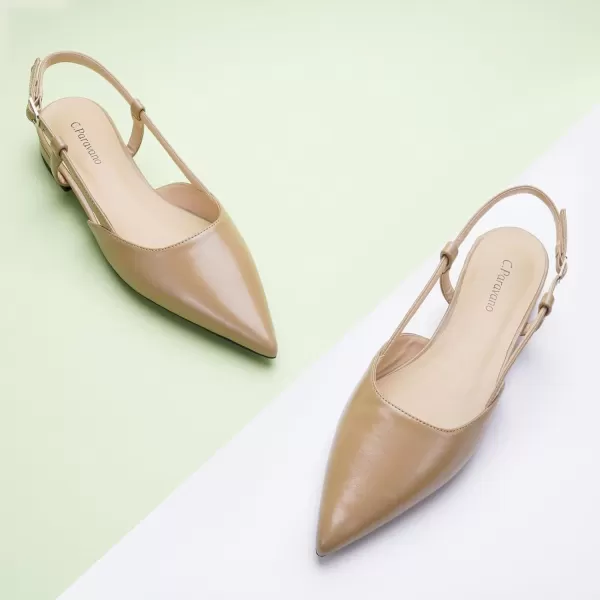 C.Paravano Women's Slingback Flats | Pointed Toe Slingback Flats for Women | Kitten Heel Slingback Sandals | Adjustable Ankle Strap Shoes